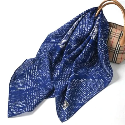 Dobbeltsidet digitale trykte kvinders bandanna-Blue Abstract Geometric Design|Balinesisk voile tørklæde